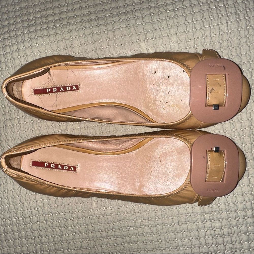 Prada Patent Leather Ballet Flats - Authentic Beige
